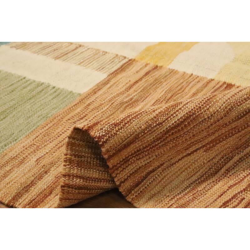 Hand Woven Oriental 100% Wool Carpet Southwestern Modern Multi-Colored Kilim Area Rug - 9' 9'' X 6' 10''