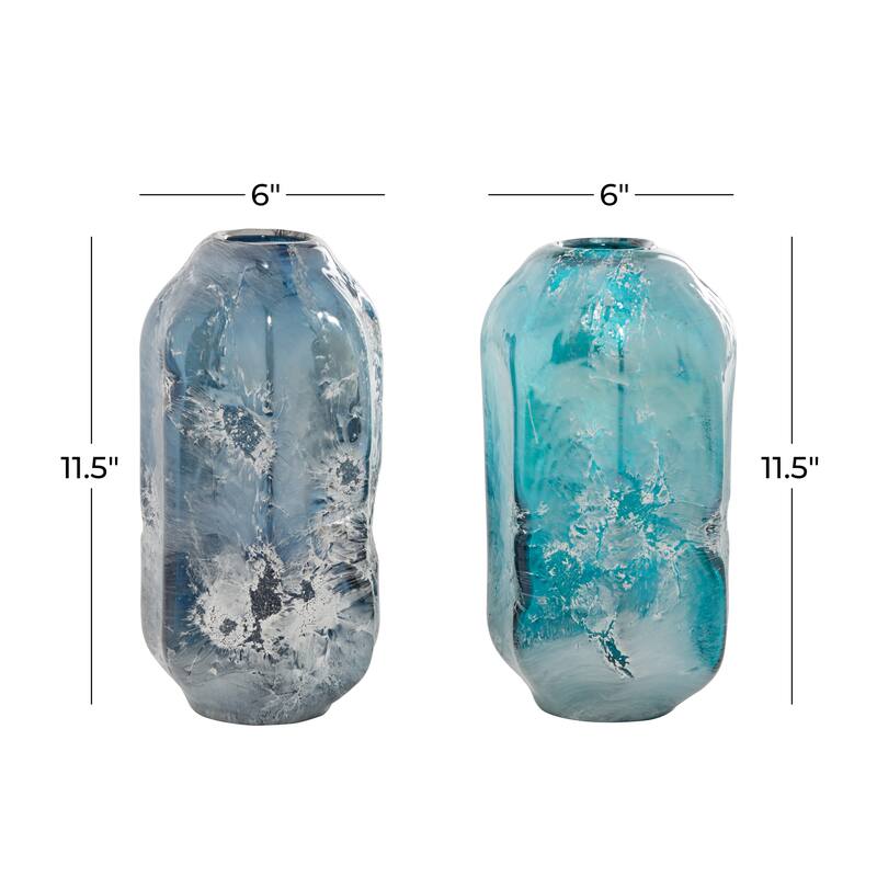 Blue Glass Handmade Blown Decorative Vase (Set of 2)