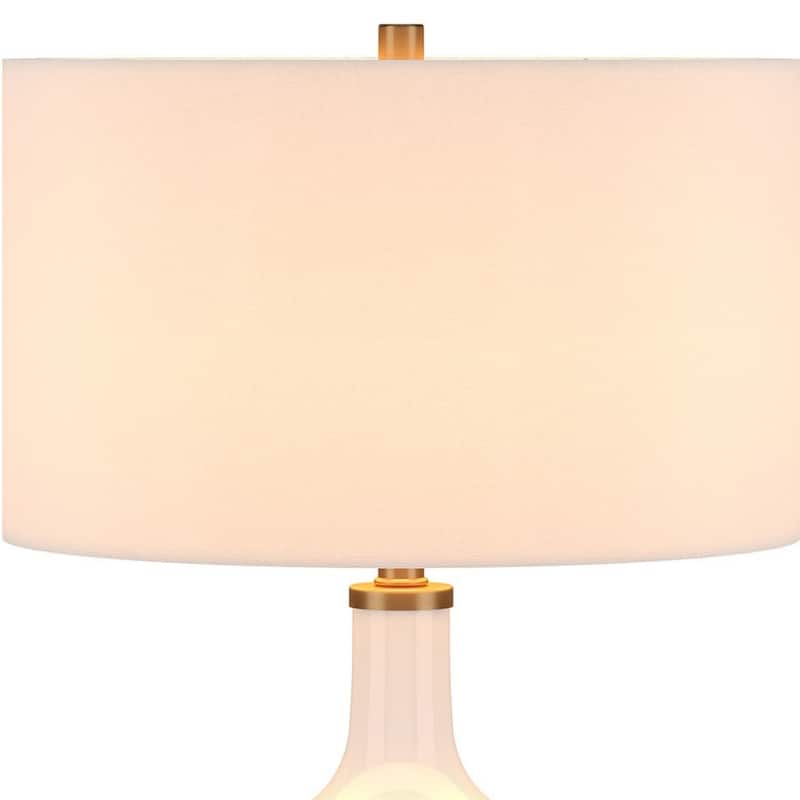White Glass Urn Table Lamp with Linen Drum Shade and Rotary Switch - 15” x 15” x 25” (D x W x H)
