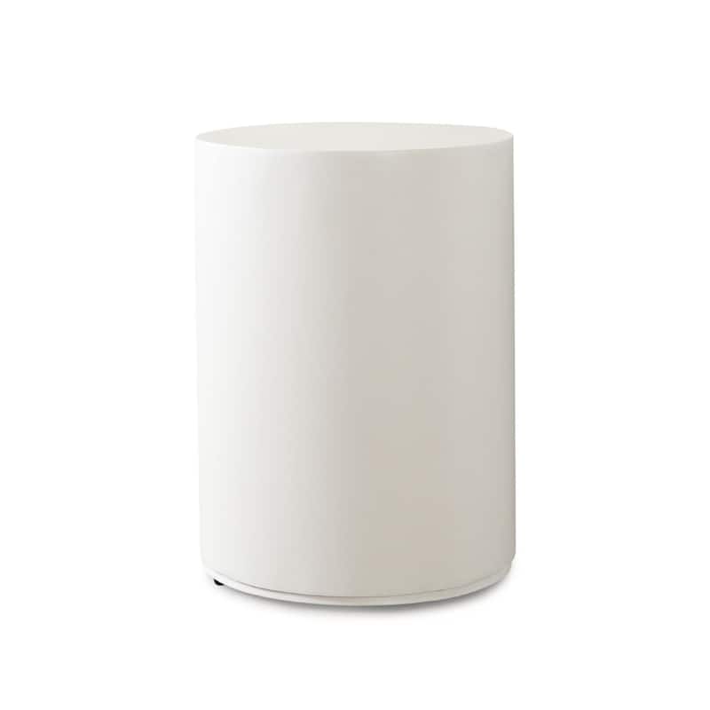 Viko Round Side End Table, White Wood Faux Concrete Finish, 20 Inch