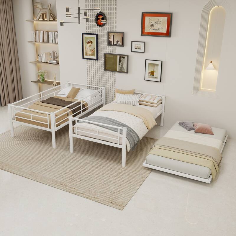 GDFStudio - Heavy-Duty Metal Twin over Twin Bunk Bed with Guardrail