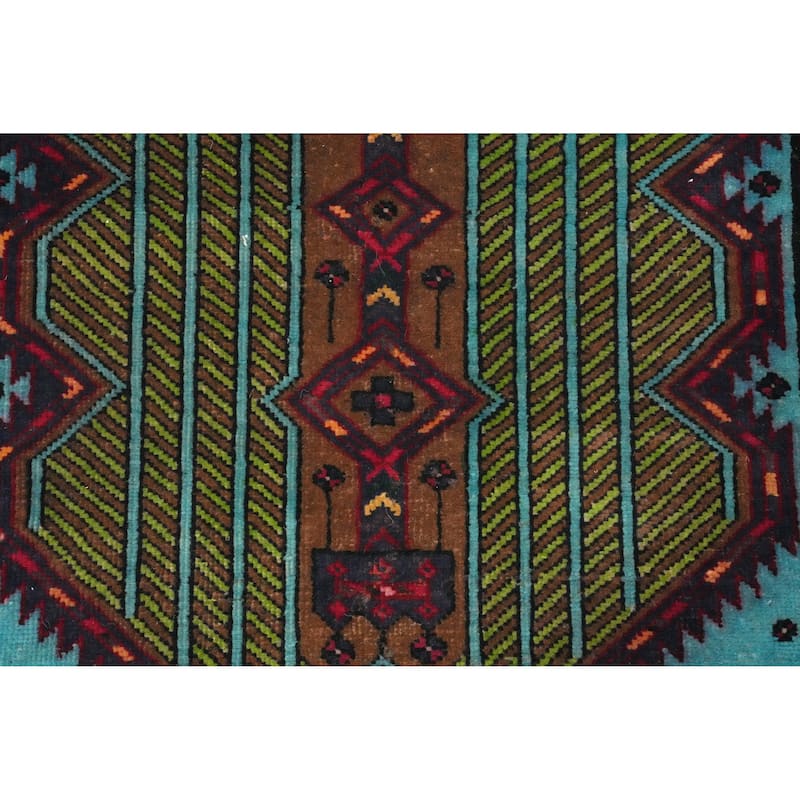 Hand Knotted Oriental 100% Wool Carpet Traditional Tribal Navy Blue & Blues Ardebil Runner Rug - 7' 1'' X 3' 0''