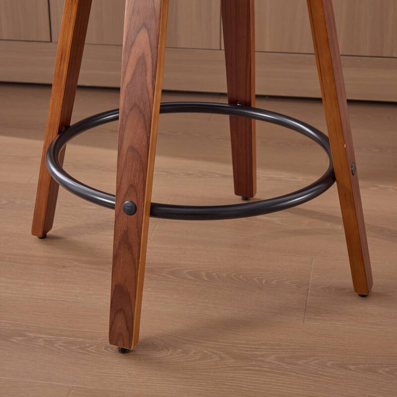 Roomfitters Upholstered Swivel Bar Stools Set of 2 with Rattan Back and Wood Legs, Modern Counter Height Dining Chairs