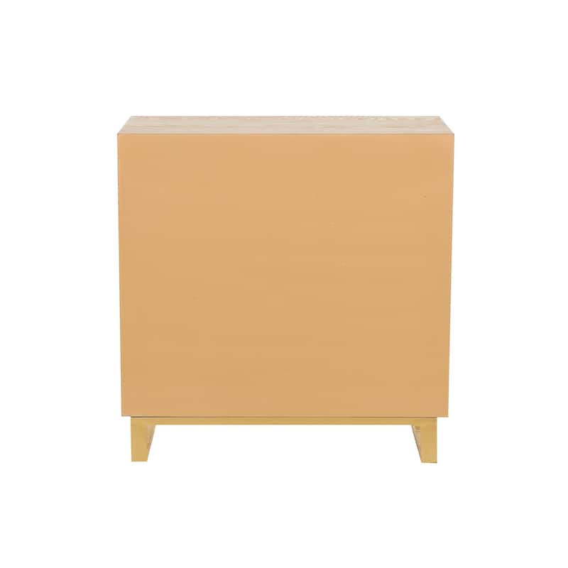 Wooden Geometric 2 Door Cabinet with Gold Vertical Grooves and Curved Handles - Brown - Roche River Decor - 16"W x 32"L x 32"H