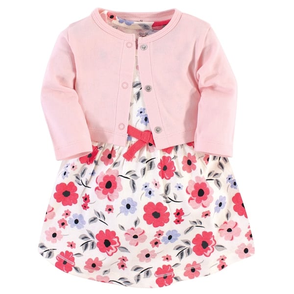 slide 1 of 1, Touched by Nature Baby and Baby Girl Organic Cotton Dress and Cardigan 2pc Set, Coral Garden 0-3 Months - Coral Garden