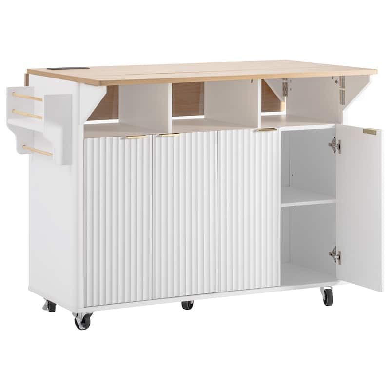 Anmytek Mobile Kitchen Island Cart with Drop Leaf Faux Marble Countertop and Storage