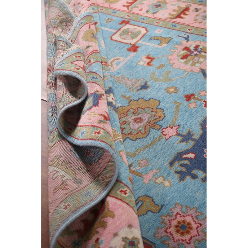 Light Blue Oushak Area Rug Hand-Knotted Transitional Wool Carpet - 7'9"x 9'9"
