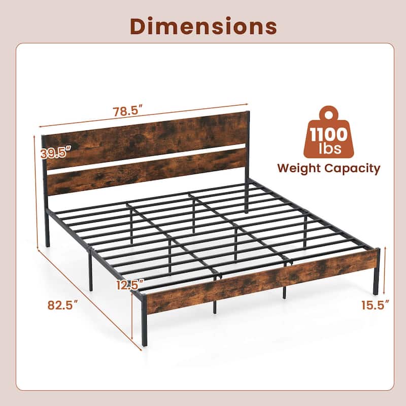 Twin/Full/Queen/King Size Metal Platform Bed Frame w/ Headboard - King