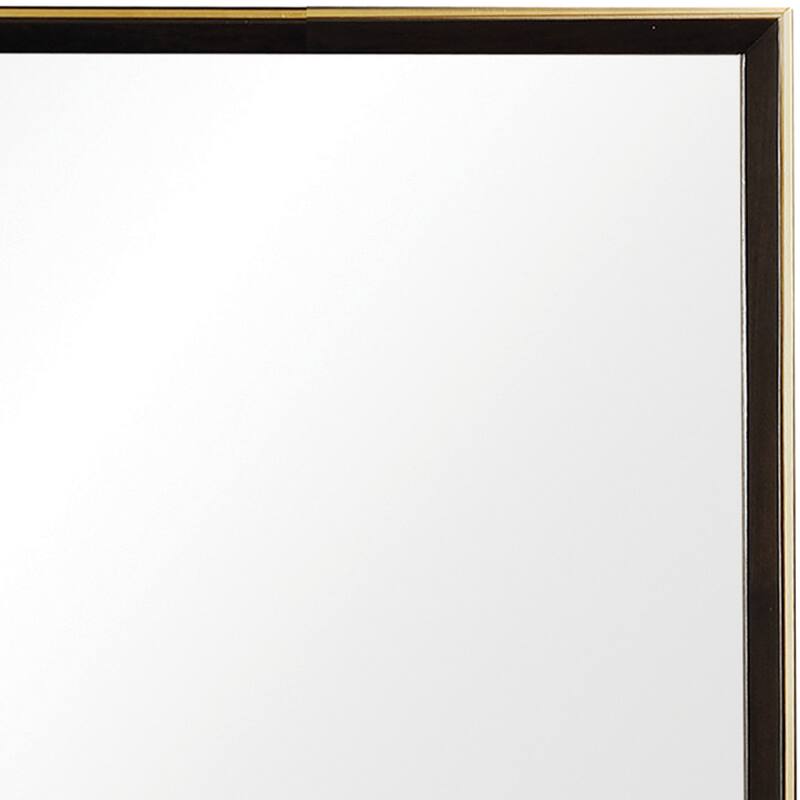 Rectangular Wooden Frame Mirror with Gold Trim, Espresso Brown