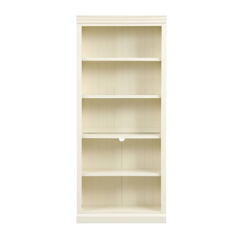 83" Tall 5-Tier Wood Bookcase Classic Solid Color Bookshelf with Adjustable Shelves, LED Light Bar, Open Display Storage Cabinet