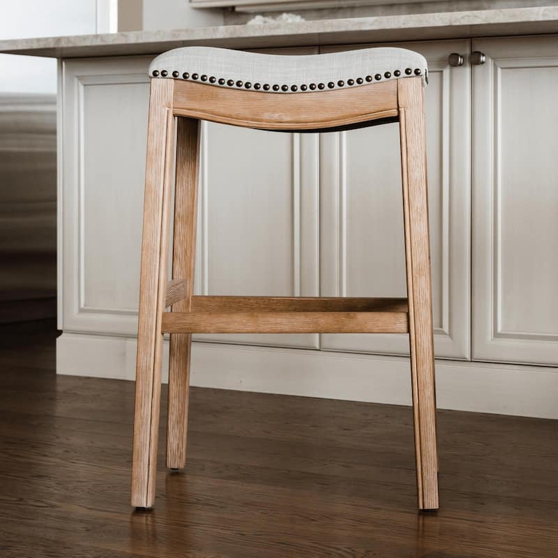 Maven Lane 31" Adrien Saddle Kitchen Bar Height Stool - N/A - Weathered Oak