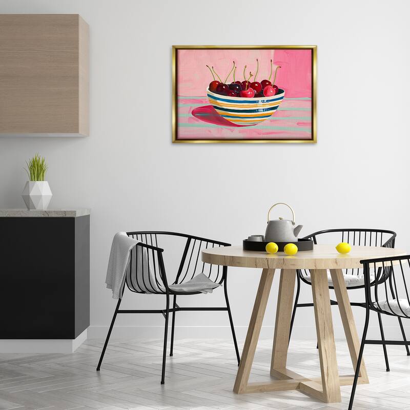 Stupell Bowl of Cherries on Pink Framed Floater Canvas Wall Art Design By Arlington Prints