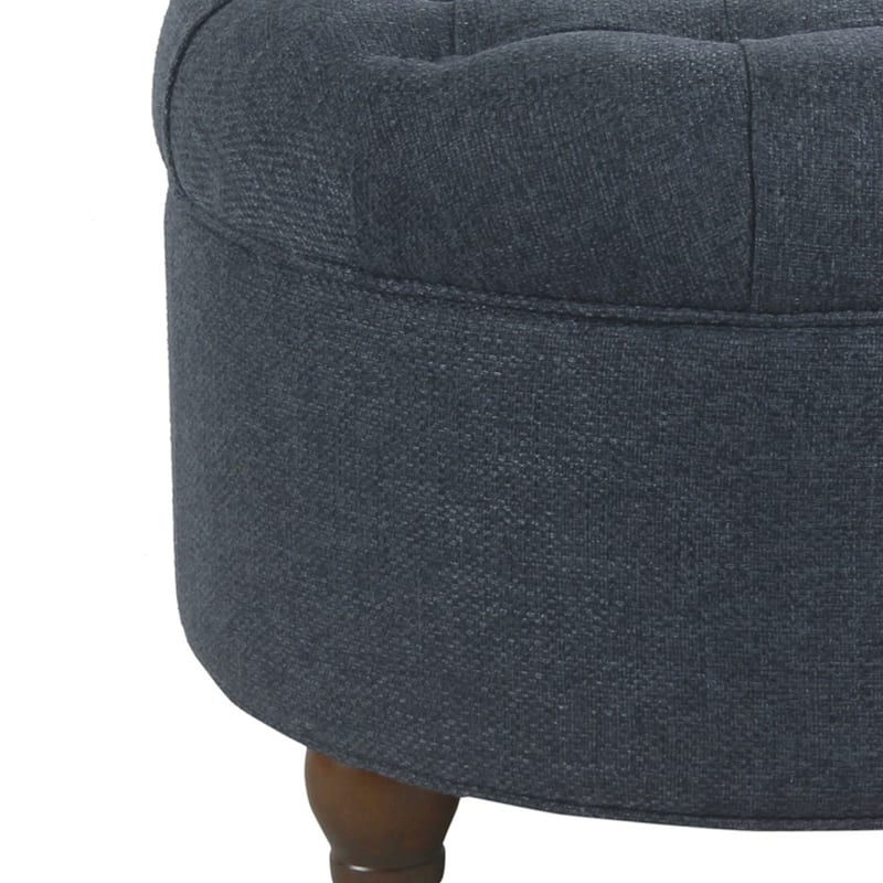 Fabric Upholstered Wooden Ottoman with Tufted Lift Off Lid Storage, Navy Blue
