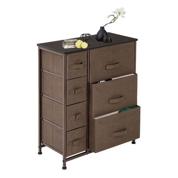 Entryway-6Drawers Wooden Tabletop KINWELL Extra Wide Fabric Clothing Storage Drawers Dresser Organizer Unit with Sturdy Steel Frame Bedroom Hallway Easy Pull Fabric Bins for Living Room