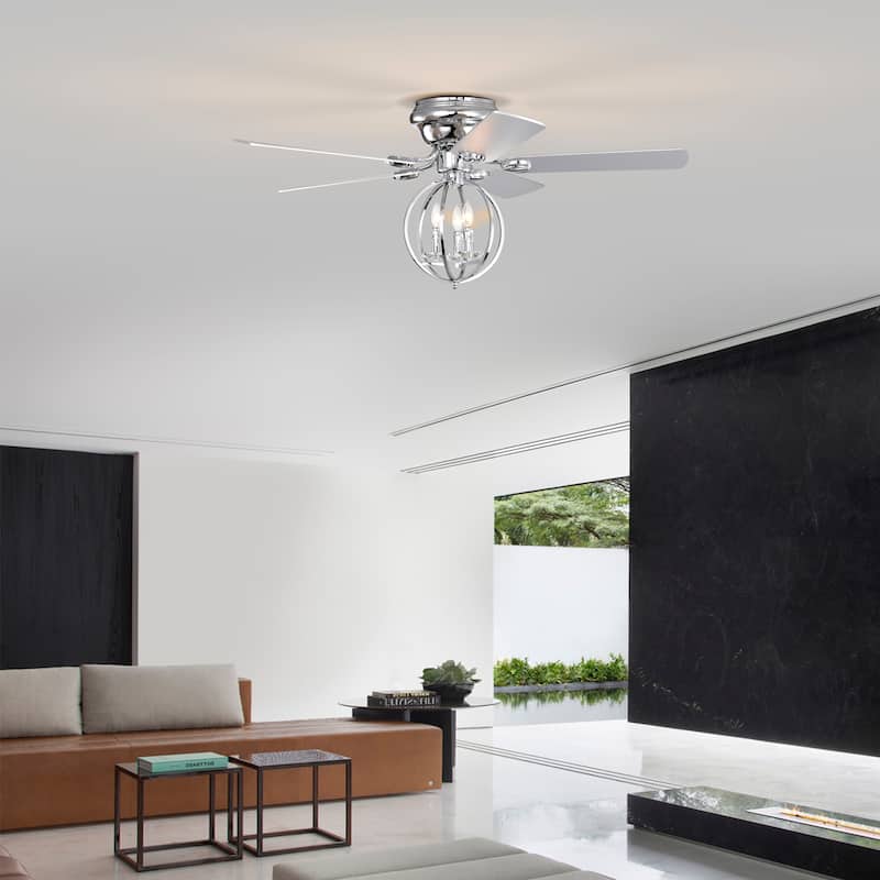 5-blade 52-inch Chrome Ceiling Fan with 3-Light (NO INCLUDE BULB) Chandelier (Remote Controlled)