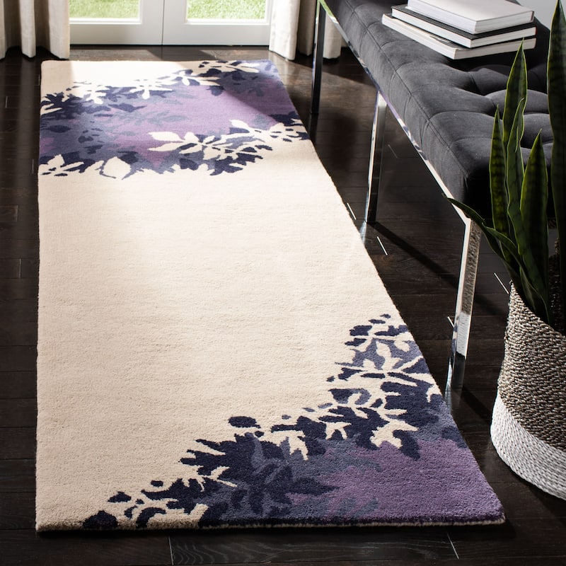 SAFAVIEH Handmade Soho Chaya Abstract N.Z. Wool Rug - 2'6" x 8' Runner - Beige/Purple