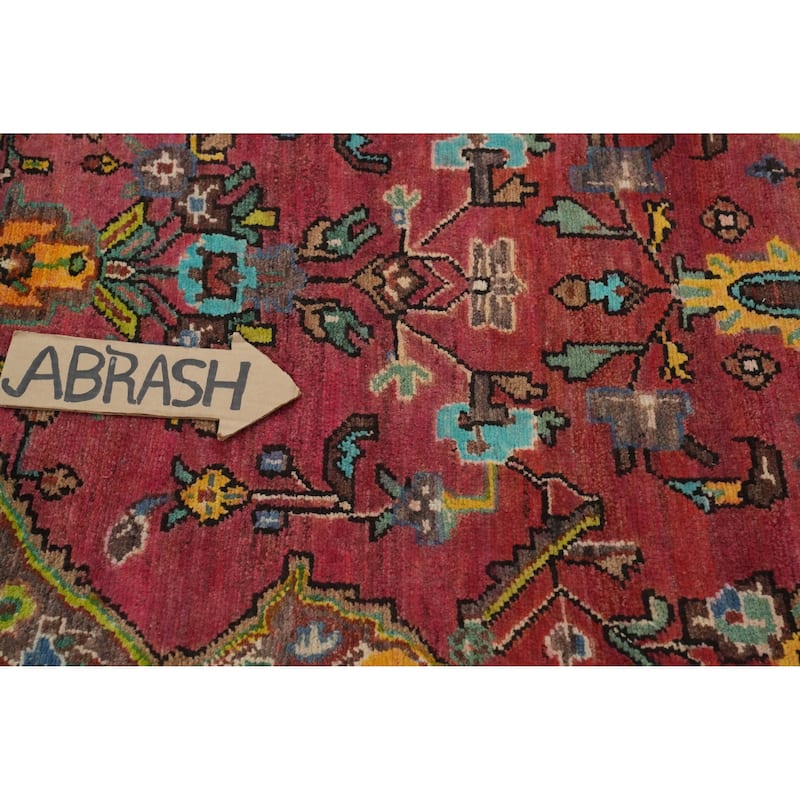Hand Knotted Oriental 100% Wool Carpet Traditional Floral Pink Heriz Runner Rug - 9' 9'' X 3' 1''