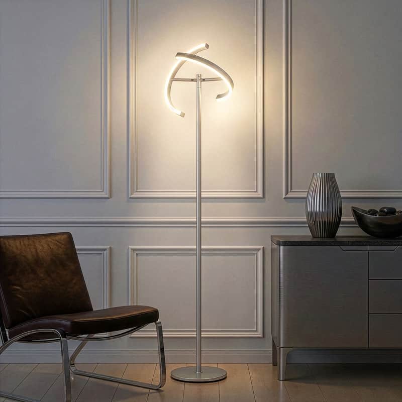 Brightech Halo Split 72 in. Platinum Silver Industrial 2-Light 3-Way Dimming LED Floor Lamp with Adjustable Head