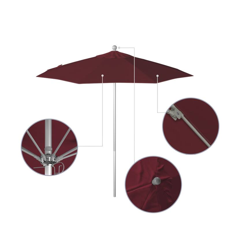 California Umbrella 7.5' Rd. Aluminum Frame, Fiberglass Rib Market Umbrella, Push Open,Anodized Silver Finish, Pacifica Fabric