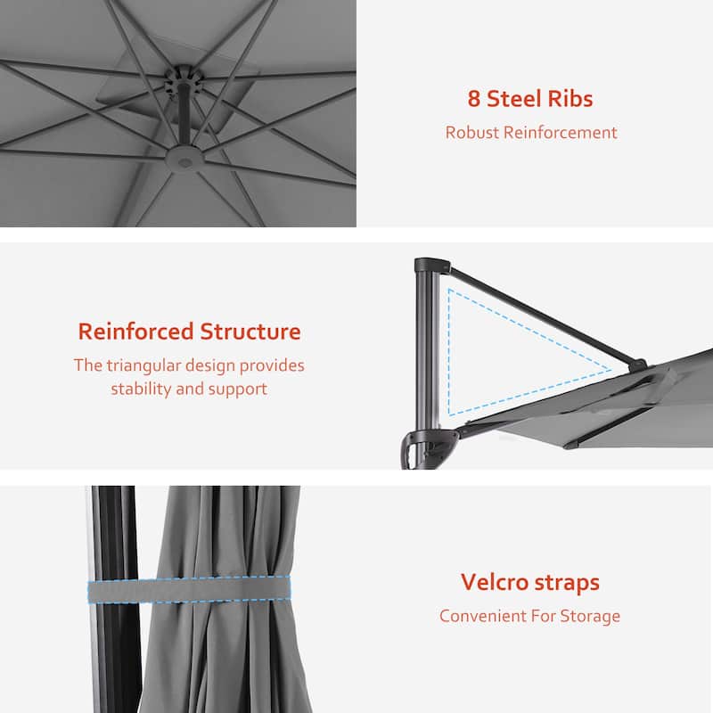 LIVOOSUN 10x8FT Rectangular Cantilever Patio Umbrella Aluminum Frame