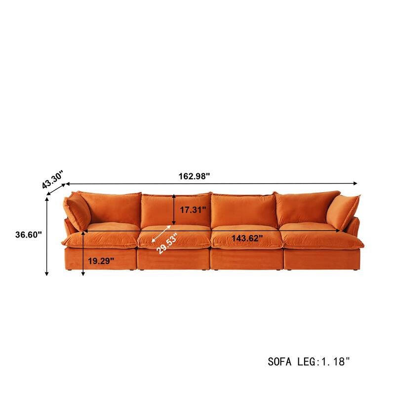 Modular Sectional Sofa Couch, Velvet 3 or 4 Seater Sofa, Minimalist Style Comfy Sofa Couch for Living Room Apartment