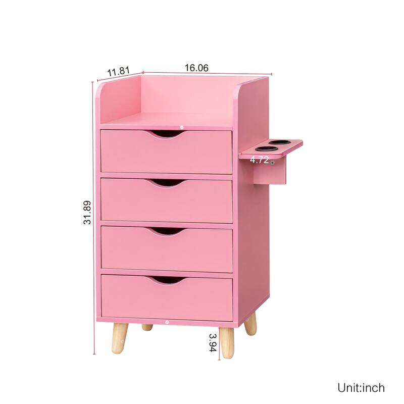 4 -Layer Pink Salon Storage Cabinet, with 2 Hair Dryer Holders