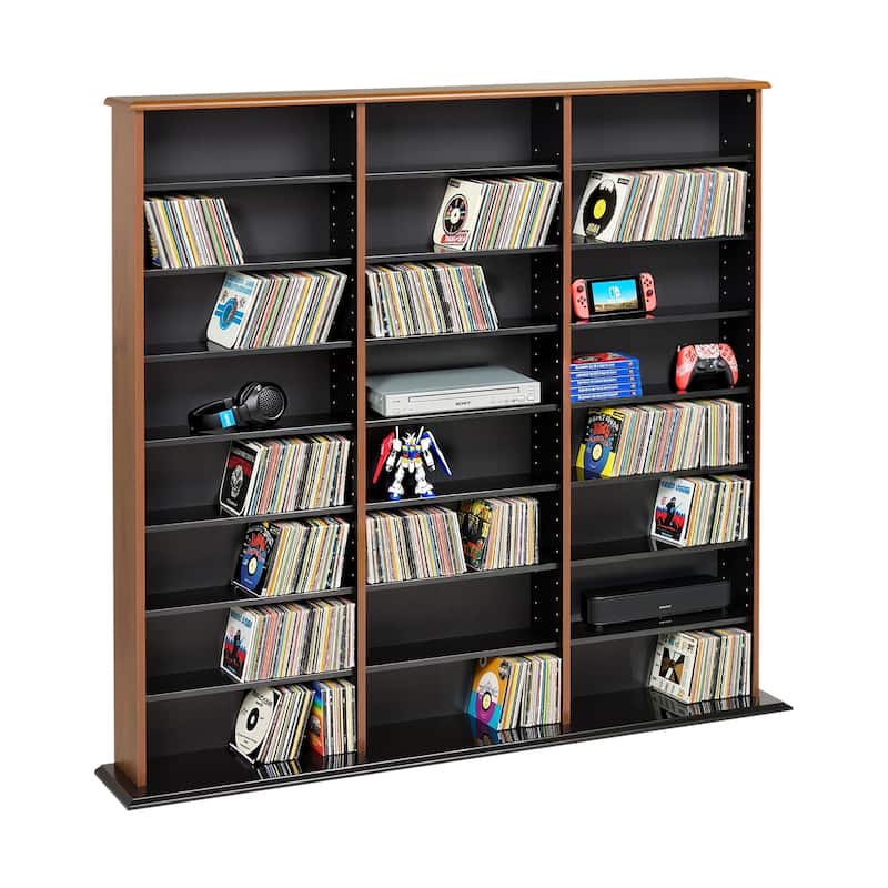 Prepac Media Storage Display Cabinet 8.75" D x 56" W x 51" H - 56" W x 51" H x 8.75" D - Cherry/Black