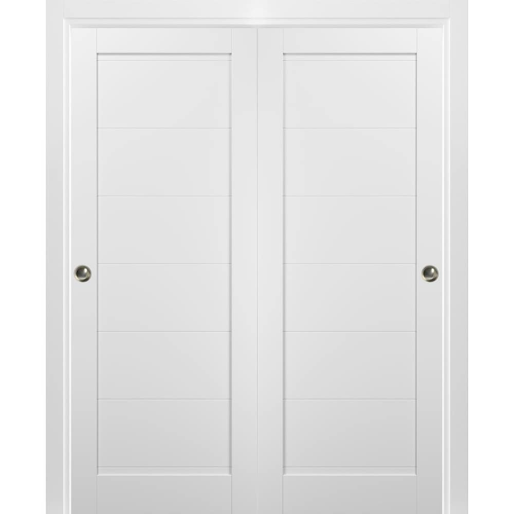 SOLRIG French Interior Double Door 64(32 x 2) x 80 - 5 Lites Tempered  Frosted Glass Pantry Door Panels, Closet & Bathroom Double Door Slab, White  Primed, MDF - Panel Need to