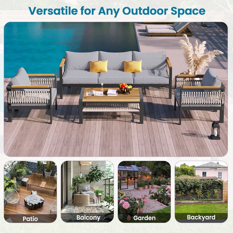 Roomfitters 4-Piece Outdoor Sectional Sofa Set 5-Person Patio Conversation Seating Group with Cushions and Coffee Table
