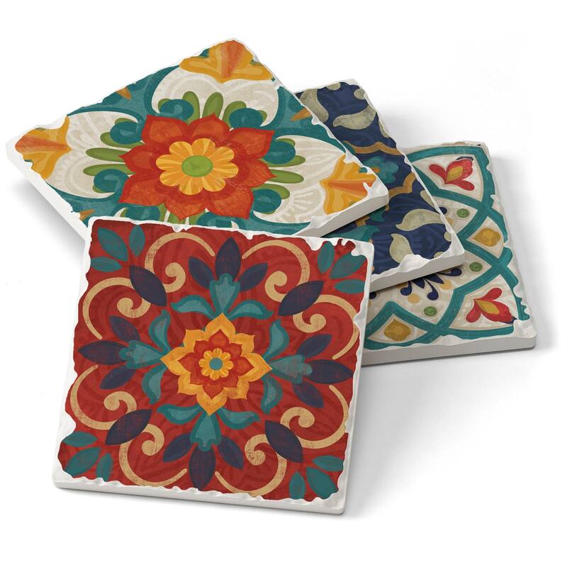 Counterart Absorbent Stone Coaster, Spanish Villa, Set of 4 - 4.00x4.15
