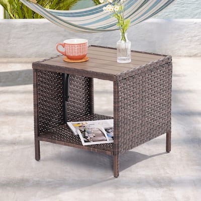 LIVOOSUN Patio HIPS Side Table, Square Coffee Table,Rattan End Table