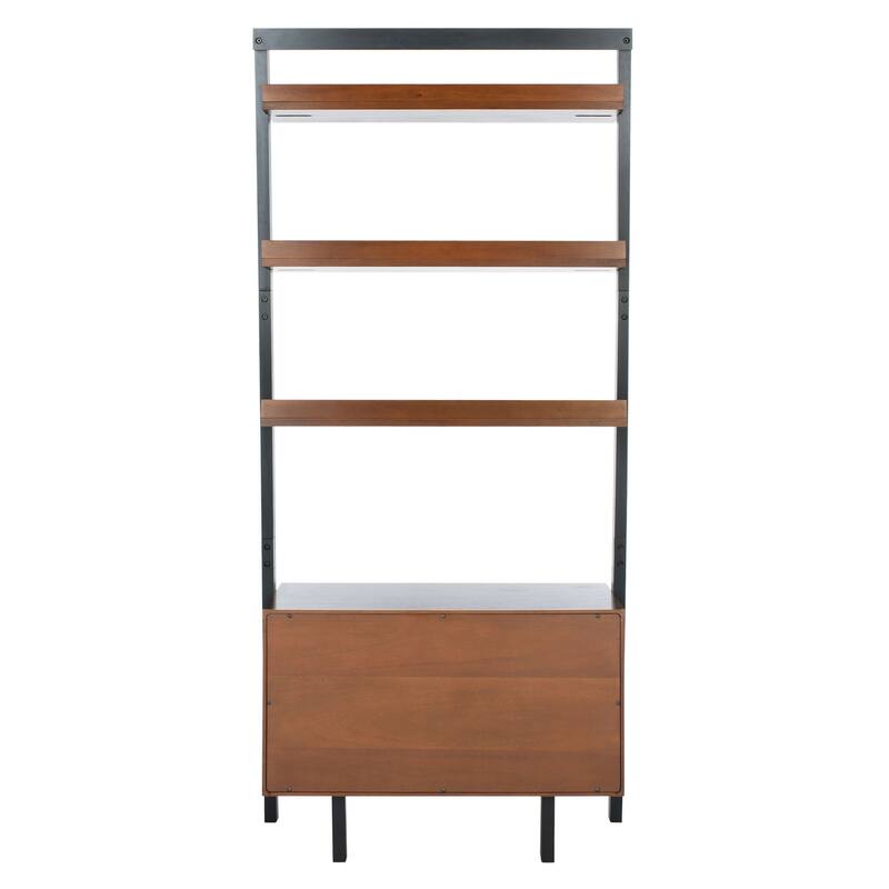 SAFAVIEH Fadime Natural/Charcoal 3-Shelf 1 Door Etagere - 32" W x 15.4" L x 72" H - 32Wx15Dx72H - Honey Brown/Charcoal
