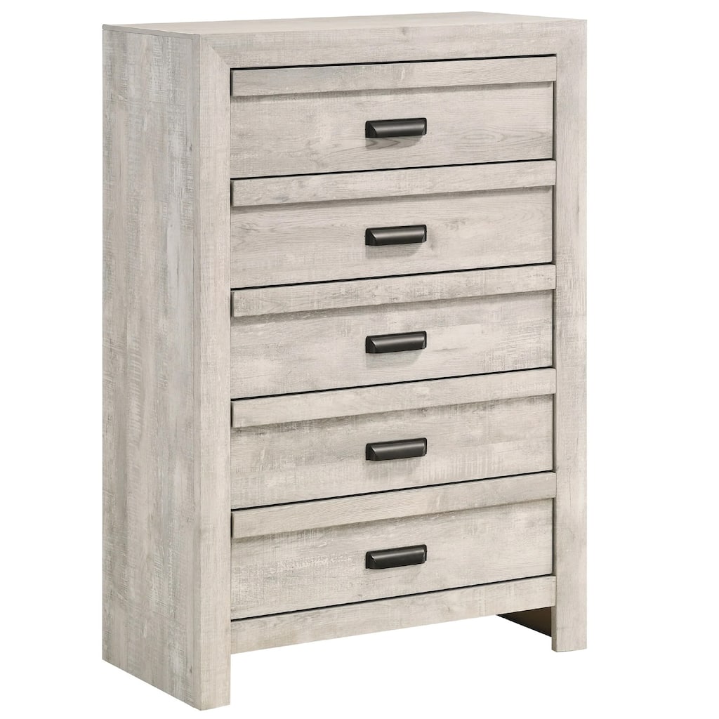 Velz Tall Dresser Chest, 5 Drawers, Finger Pull Handles, Weathered Beige