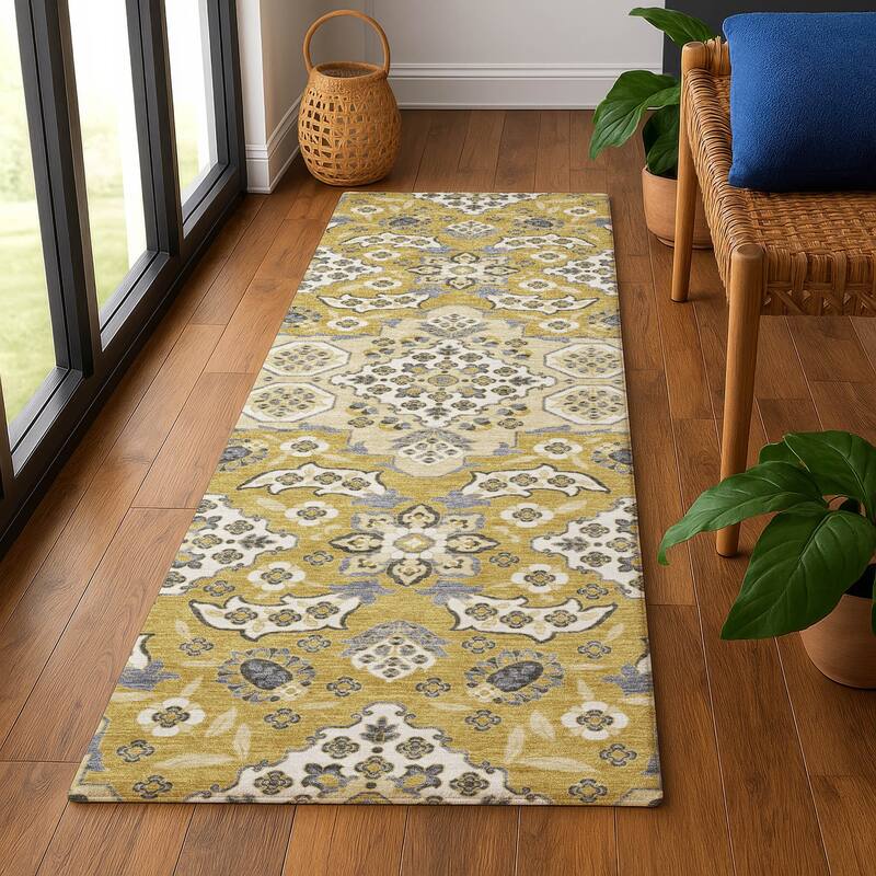 Premium Washable Super Soft Classic Traditional Mayfield Rug - Gold - 2'3" x 7'6"