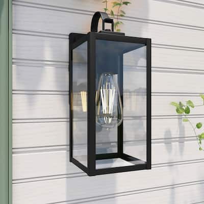 1-Light Outdoor Wall Light Sconce Matte Black Lantern