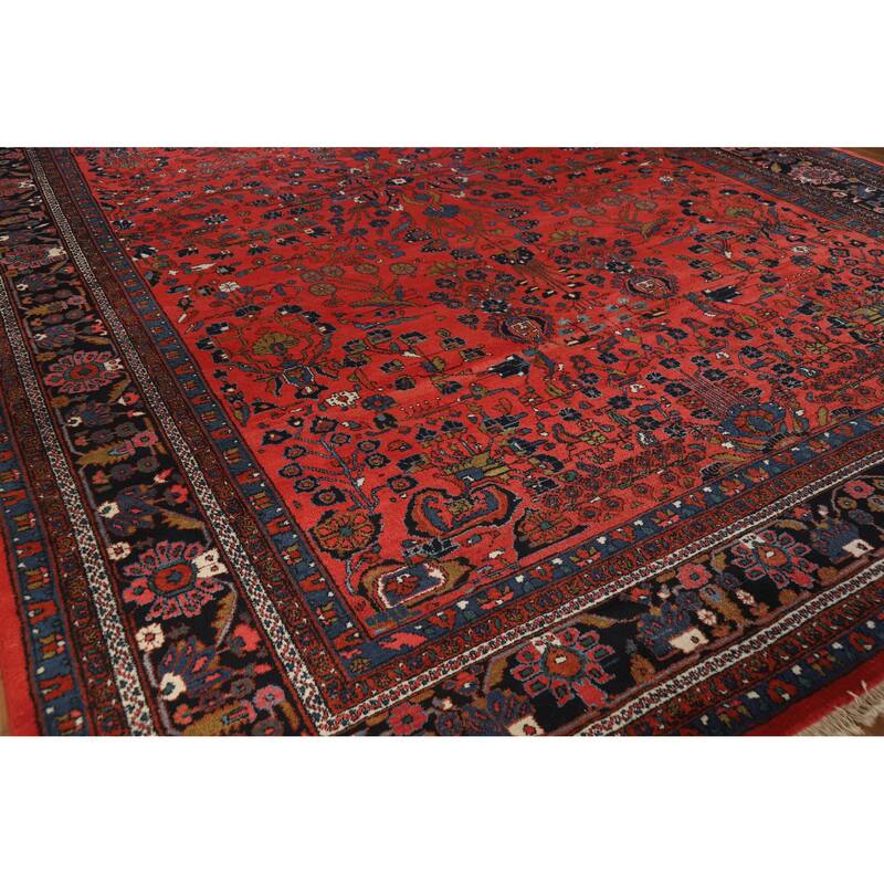 Hand Knotted Oriental 100% Wool Carpet Traditional All-Over Red Bibikabad Area Rug - 16' 7'' X 11' 7''