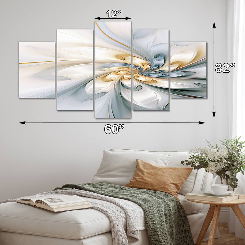Designart "Fractal Flower Tender White Sensitivity I" Fractals Multipanel Canvas Wall Art set