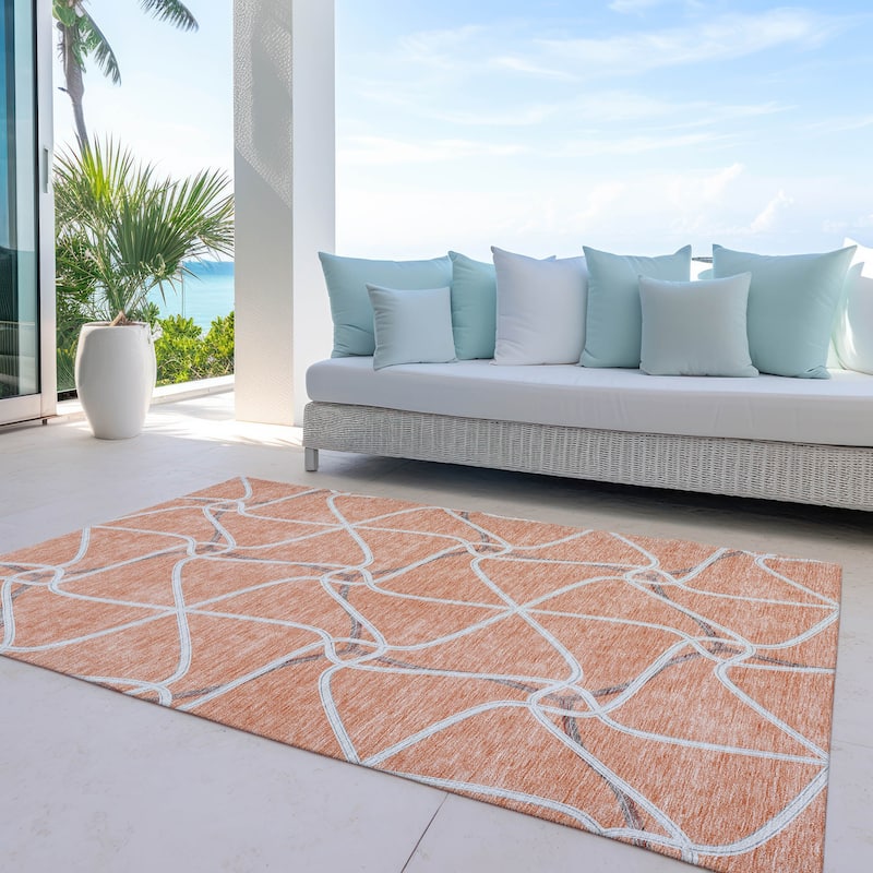 Machine Washable Indoor/ Outdoor Contemporary Links Chantille Rug - Salmon - 8' x 10'
