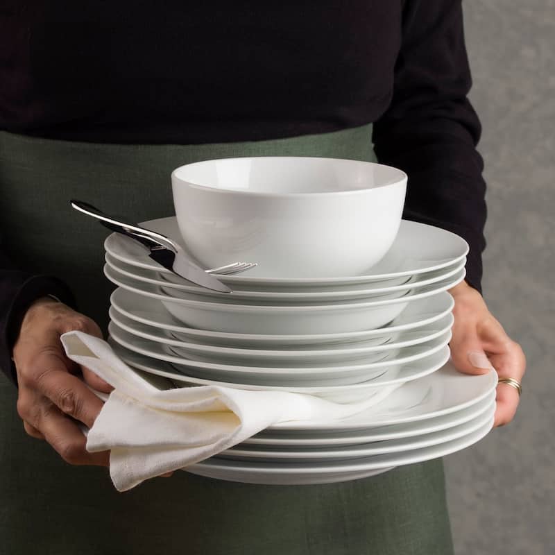 Euro Ceramica White Essential 16 Piece Classic Rim Dinnerware Set
