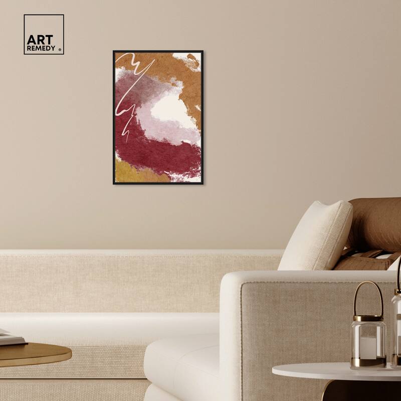 Art Remedy Burgundy And Cork Framed Boho Abstract 1 Piece Canvas Wall Art