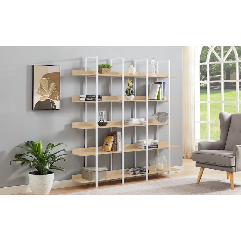 Roomfitters 5-Tier Office Bookcase, Industrial Bookshelf with Open Display Design, MDF Shelves and Metal Frame