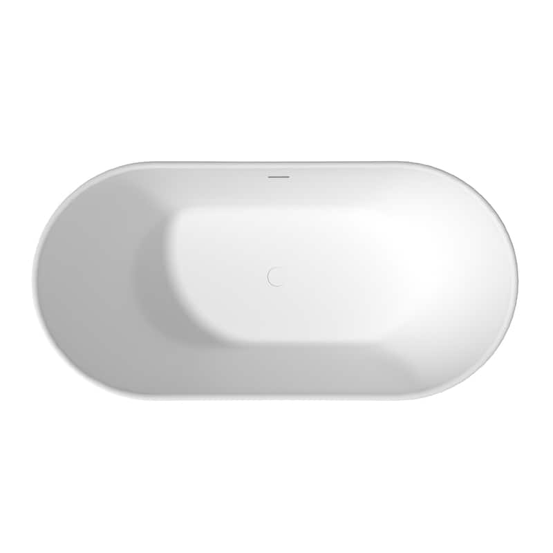 CASAINC Matte White Soaking Bathtub Solid Surface Stone Bathtub with Center Drain