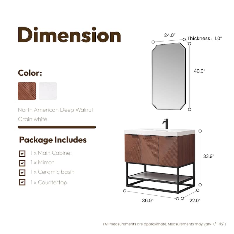 Mahon Single Bath Vanity with Composite Stone Top and Mirror