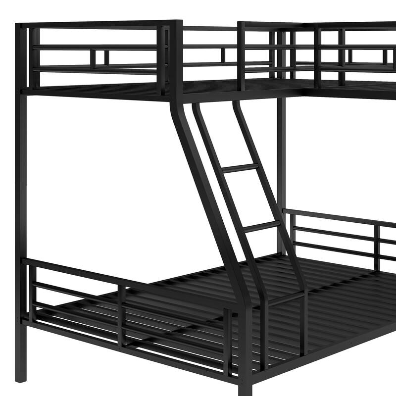 Twin Over Full L-Shaped Bunk Bed with a Twin Loft Bed Attached, Metal Triple Bunkbeds Frame with Desk & 2 Ladders, for 3 Kids