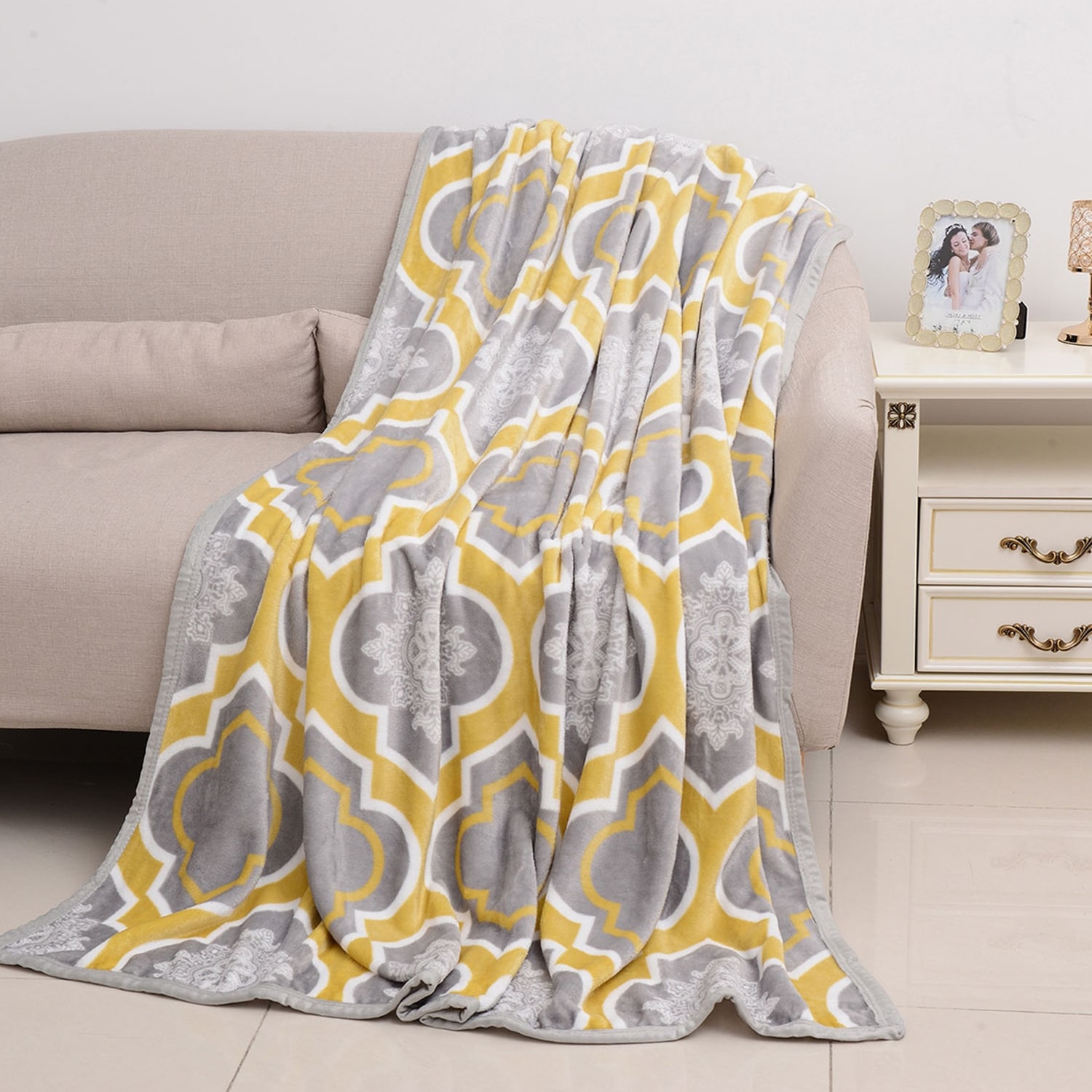 Yellow gray throw blanket sale