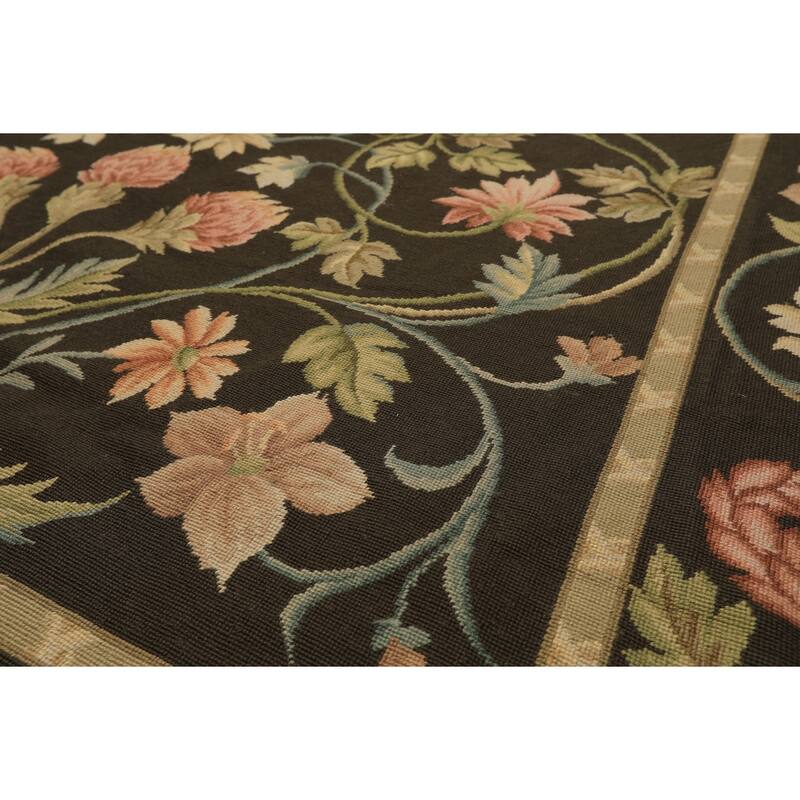 6x9 Hand Woven Flatweave Wool Brown Needlepoint Asmara Traditional Botanical Rug - 6' x 9'