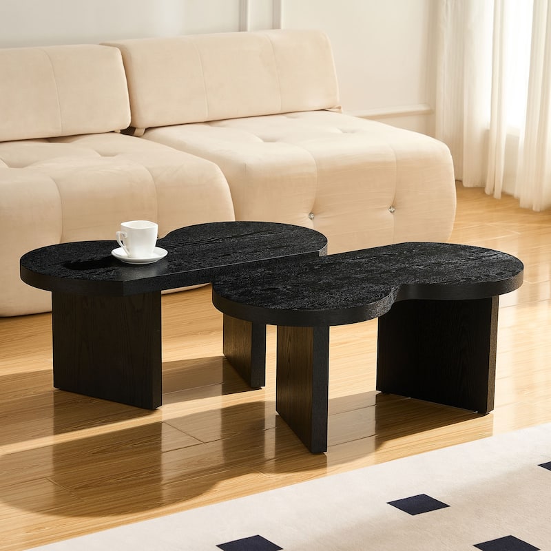 Accent Butterfly Coffee Table with Sturdy Legs, Wood Nesting Coffee Table, Modern Low Center Table for Living Room, Office