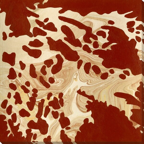 Red and Ivory Marble Swirl Printed Square Canvas Wall Art Decor 18" x 18" - N/A