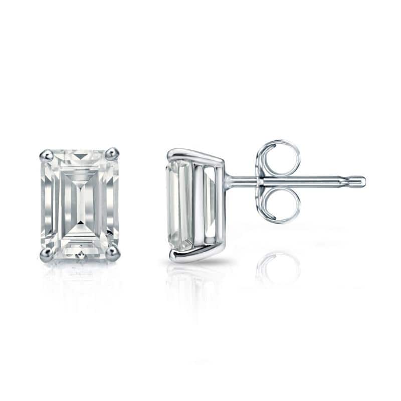 Auriya Lab Grown Emerald-cut 4-Prong Diamond Stud Earrings 2.00 to 10.00 ct. tw. Push-Back (D-E VVS) - 10.00ct. wt. - Platinum - White