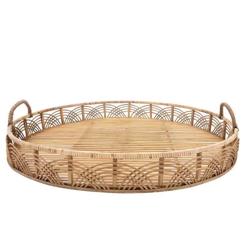 Sagebrook Home Coastal Large Set of 2 Round Bamboo Serving Trays 24/30" - 30" x 30" x 4"